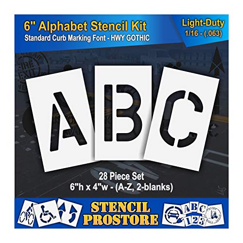 Curb and Median Stencils - 6 inch ALPHABET KIT STENCIL SET - (28 Piece) - 6