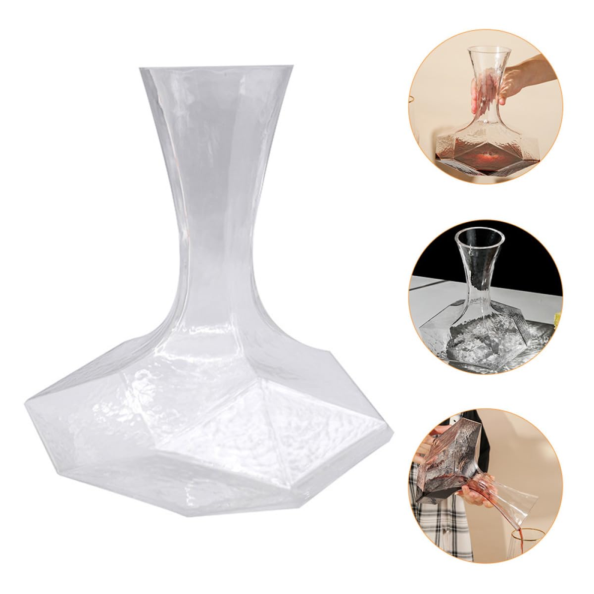 Decanter per Vino in Vetro Trasparente Creativo Design Geometrico a Forma di Diamante, Fondo Stabile Antiscivolo e Capacità Grande, per Uso Domestico e Degustazione di Vini,