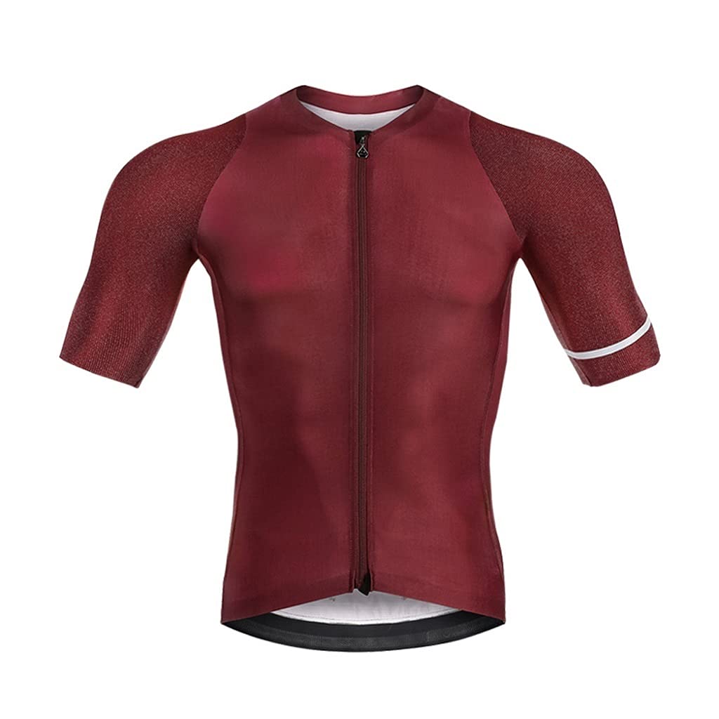 Męska odzież kolarska Męska koszulka na rowerze z krótkim rękawem Koszulka rowerowa Full Zip Wilgotność, Oddychająca Top - Koszula rowerowa Męskie koszulki kolarskie(Red,M)