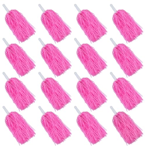 PPXMEEUDC 16PCS Cheerleading Pom Poms Metallic Foil Plastic Pom Poms with Baton Handle for Game Sports Squads Dancing Party Football Basketball Club Spirit Sports Stage Performance Celebration (Pink)