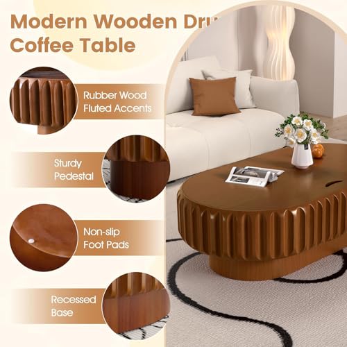 Table basse ovale en bois massif plaqué marron L110cm