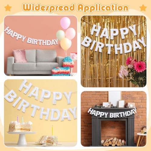 Image of Mindsoft Felt Happy Birthday Garland Rainbow Banner Reusable Happy Birthday Sign Party Supply for Party Decor(White Color,Normal)