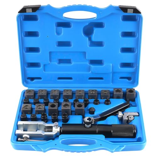 maXPeedingrods Universal Hydraulic Flaring Tool Kit 45 Double & Single Brake Line Flaring Tool Set for GM Fuel Line and Brake Line Push Connect Includes Hydraulic Ram and Tube Cutter