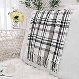 Muse Dream Farmhouse White and Black Plaid Throw Blanket Buffalo Check Pattern Soft Cozy Lightweight