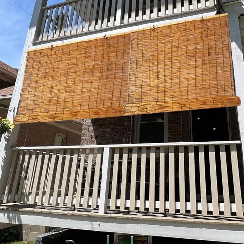Persianas enrollables de yute natural, impermeables, opacas, fáciles de limpiar, perfectas para balcones, jardines, patios (50 x 70 cm), cortinas de privacidad para exteriores