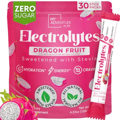 Zero Sugar Dragon Fruit Electrolytes Sticks - Refreshing Hydration - Caffeine Free Energy with Natural Ingredients - Vegan Keto & Paleo - Sugar Free Electrolytes Powder Drink Mix - 30 Sticks