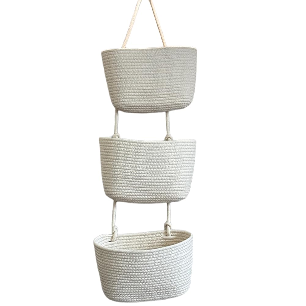 CTRLZS Wall-Mounted Woven Basket Household Storage Basket, Three-Layer Hanging Design for Home Use, Eco-Friendly Material -3