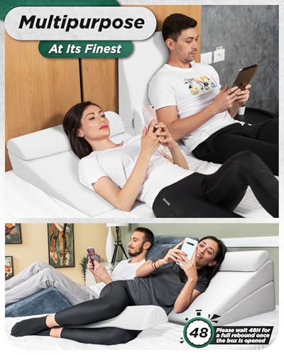 Lunix 4pcs Orthopedic Bed Wedge Pillow Set, Post Surgery Memory Foam for Back, Leg, and Knee Pain Relief, Adjustable Sitting Pillow for Sleeping, Acid Reflux, and GERD, with Hot Cold Pack, White