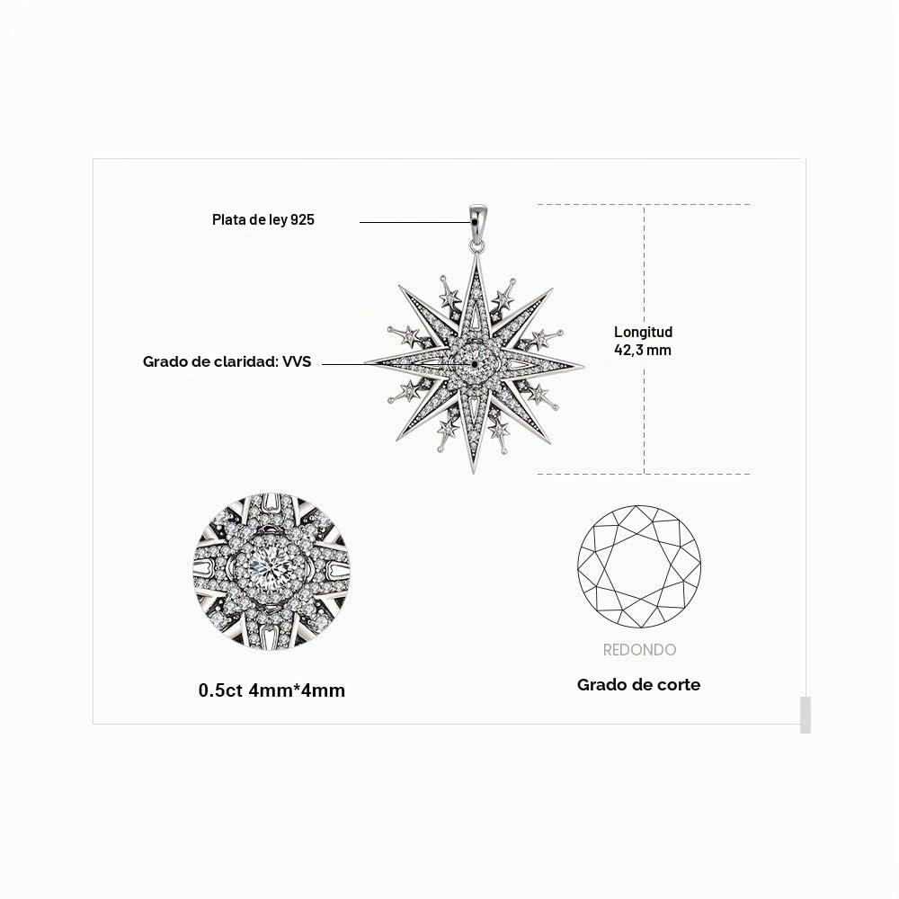 JewelryPalace Gótico Collar Plata Mujer de Estrella del Norte con Circonita en Cadena 45cm, Colgante con Diamante Simulado, Collar Personalizado Niña Plata de Ley 925 con Piedra, Vintage Joyas Mujer
