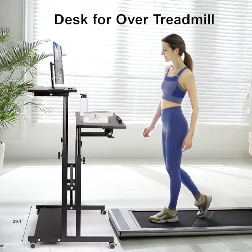 Image of Hadulcet Stand Up Desk, Rolling Desk Adjustable Height, Mobile Standing Desk with Wheels & Charging Station, Portable Stand for Laptop, Rolling Computer Cart TV Tray, Small Standing Desk Drawing Table