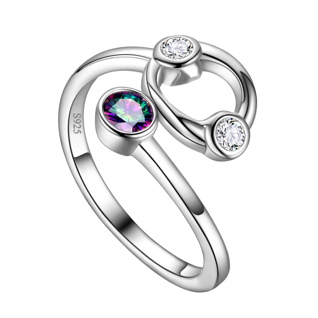 Adjustable Zodiac Sign Ring 925 Sterling Silver Fine Jewelry Gifts Rainbow Mystic Topaz Zirconia 12 Constellation Ring Astrology Cute Scorpio Ring