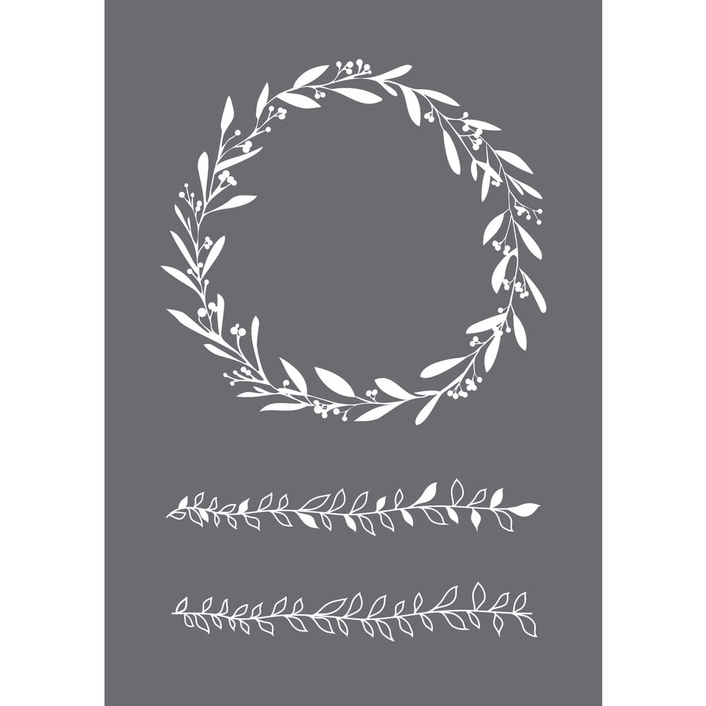 Rayher Grey 45104000 Mask Stencil For Crafts And Painting, Reusable Silk Screen Template With Wreath And Leaf Garland Designs, Craft Squeegee Included, 14.8X21cm 14.8Cm