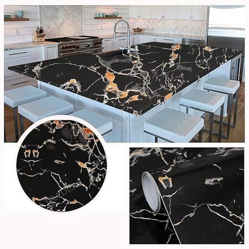 Image of Marble Wallpaper Self Adhesive Wallpaper marbal for Wall 60x200cm Granite Contact Wallpaper Decorative kichen Wallpaper, Bathroom Wallpaper, Wall from Floor (Black Gold)
