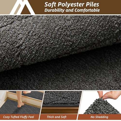 Image of COSY HOMEER Edging Stair Treads Non-Slip Corner Indoor Stair Runners for Wooden Steps,Landing Slip Resistant Stair Rugs Mat for Kids and Dogs,100% Polyester TPE Backing,Black,30x30 inch