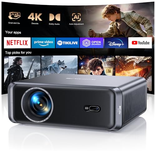Smart Beamer 4K mit Official Netflix, Dolby Audio, 1000 ANSI Beamer 4K Heimkino Unterstützt Auto Focus/6D Trapezkorrektur, WiFi 6/Bluetooth Full HD 1080P Projektor Outdoor Garten für Android/iPhone