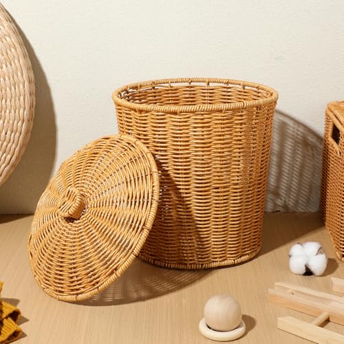 Panier à linge tissé gain de place avec couvercle rigide de protection