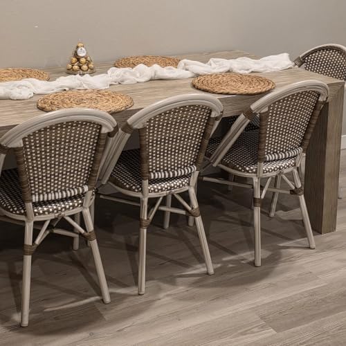 Image of PURPLE LEAF Patio French Bistro Dining Chairs Set of 2, White Finish, Brown