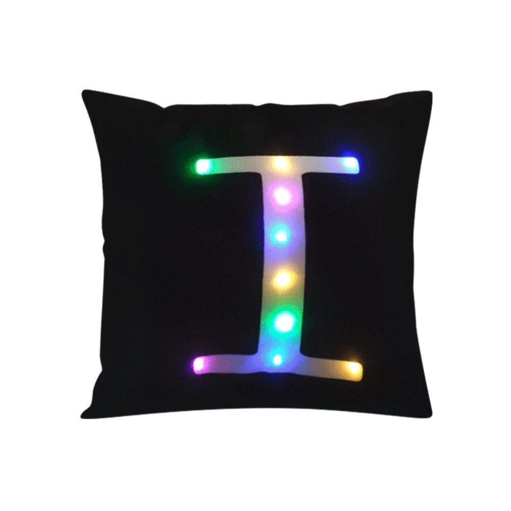 ZUODU Creative LED Colorful Flashing Velvet Letter Cushion Cover Pillow Cover Bar Use Party Use Festival Use Gift Use18”x18” or 45cm x 45cm 1pc (I)
