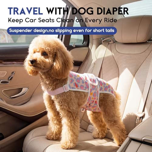 Image of ASENKU 2 Pack Female Dog Diapers with Suspenders, Reusable Washable Puppy Panties for Small Dogs, Leak-Proof Pet Underwear for Heat Cycle & Period