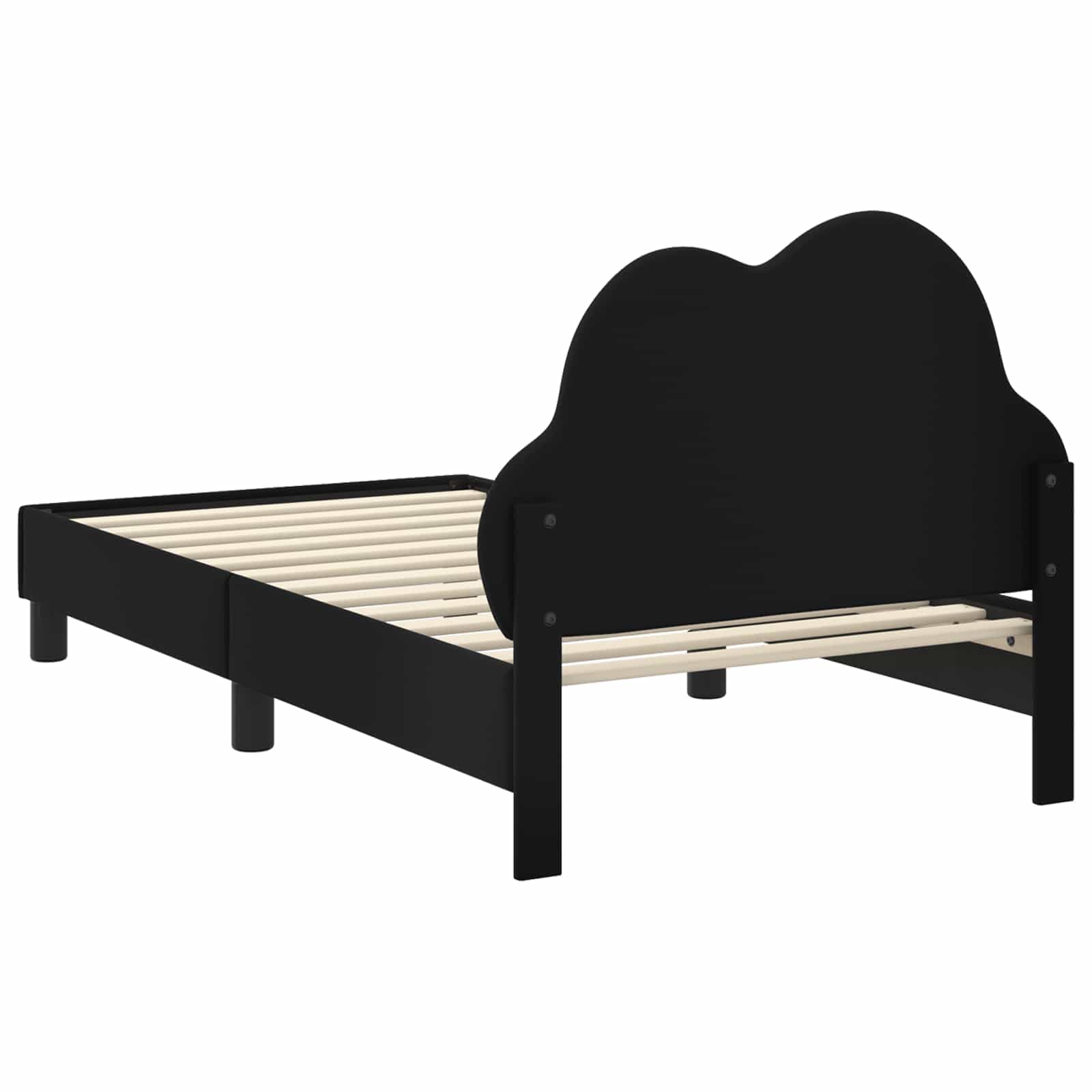 Marco de cama juvenil negro 80 x 160 cm con somier y bolsillos de almacenamiento, moderna cama individual para habitación de niños, habitación juvenil y espacios pequeños