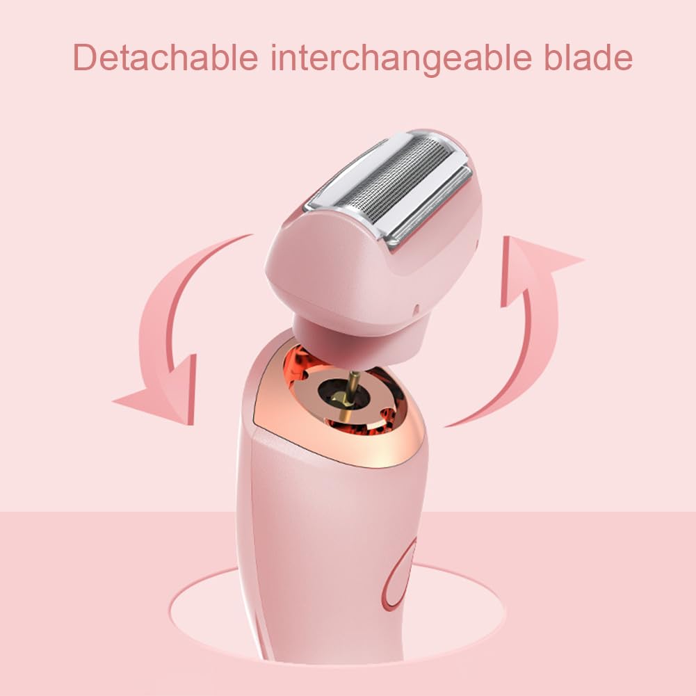 Epilatore elettrico da donna 2 in 1, rasoio elettrico senza fili, portatile, indolore, per viso e bikini, rosa
