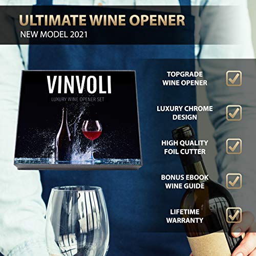 VINVOLI Wine Opener - New 2021 Luxury Chrome Wine Bottle Opener Set - Rabbit Wine Opener Set - Rabbit Wine Corkscrew Set Opener for Wine Bottles - Rabbit Wine Bottle Openers - Wine Cork Opening Kit