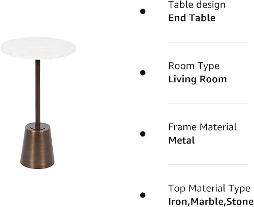 Miniatura 8 de Kate and Laurel Tira - Mesa auxiliar redonda, 14 x 14 x 24 pulgadas, color blanco y bronce, mesa auxiliar decorativa estilo pedestal para usar como