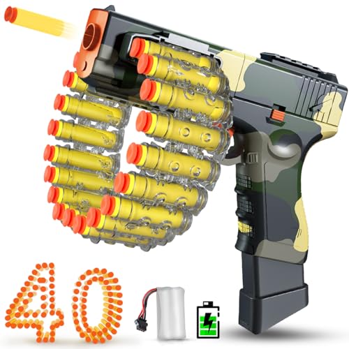 VATOS Pistola de juguete eléctrica para niños, con cargador de cadena (18 dardos Clip), pistola de espuma automática y manual con 40 dardos, regalo para niños de 6 a 12 años