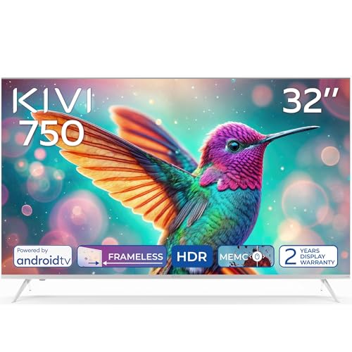 KIVI 32H750NW Smart TV senza bordi - Televisore 32 Pollici HD, Smart TV 32 con Tecnologia HLG, Suono JVC, Android TV, Wi-Fi e Bluetooth, Ideale per Netflix, YouTube e Altri Servizi di Streaming