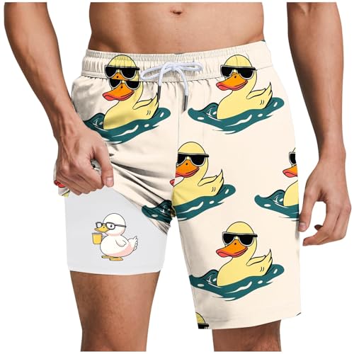 AEGJEGVD Men's Fun Printed Casual Beach Shorts, Lined Swim Shorts with Pockets Elastic Drawstring Waist Summer Short S-3XL