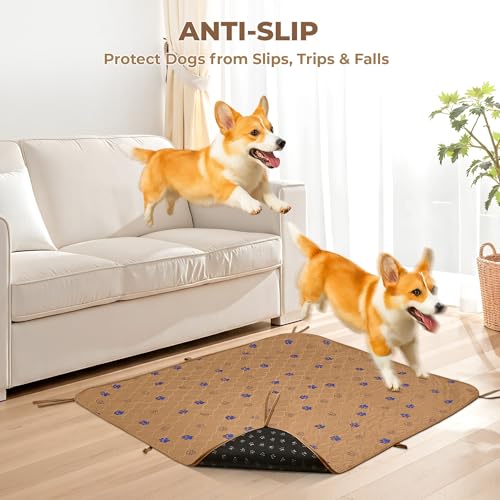 Image of Fostanfly Washable Dog Pee Pads, 2-Pack 36 inchx41 inch Large Reusable Potty Training Pads, Ultra-Absorbent, Leak-Proof & Non-Slip, with 8 Lanyards for Playpen, Crates & Furniture, Brown
