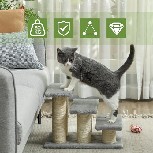 PawHut Pet Stairs 3-step Pet Ladder Cat dog Stairs Climb Ladder Cat Tree, Grey - Image 4