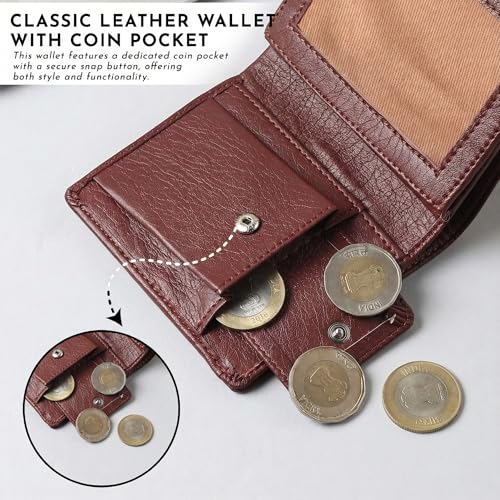 Image of VEMILIO Mens Wallet Belt Combo | Vegan Leather Bi-Fold Wallet with Coin Pocket & Reversible Belt | Gift Combo Set for Men & Boys (Brown)