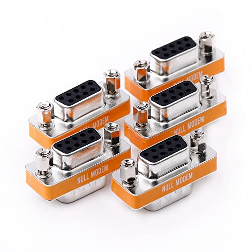 Arnorin DB9 Null Modem Adapter Male to Female Slimline Data Transfer Serial Port Adapter 5 Pack