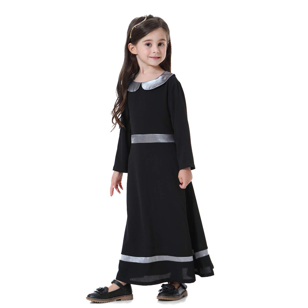 BaronHong Moslemiczny islamski arabska dziewczynka Abaya długi pasek na ubrania Thobe w zestawie, czarny, 100 cm