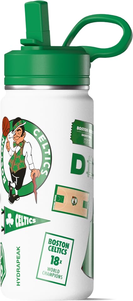 Image of Hydrapeak x NBA Officially Licensed Boston Celtics 20 oz Active Water Bottle with Chug Lid and Handle Reusable Stainless Steel Double Wall Insulated Sports Gift for Kids /Adults