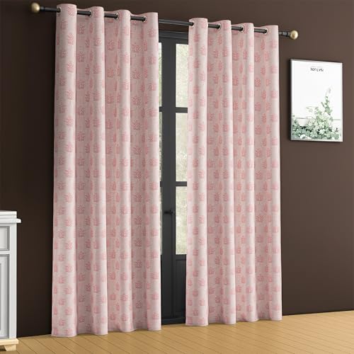 Image of Yellow Weaves 1 Pc Jacquard Tree Eyelet Long Door Curtain - Perfect for Home, Office, Bedroom, Living Room & Balcony - 7 Feet (Dusty Pink)