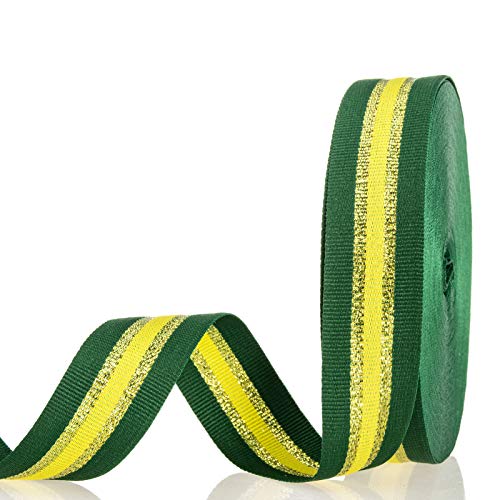 ATRBB 24 Yards 1 Inch Green/Gold/Yellow Stripe Grosgrain Ribbon Double Face Polyester Colorful Ribbon for Crafts DIY Gift Package Wrapping