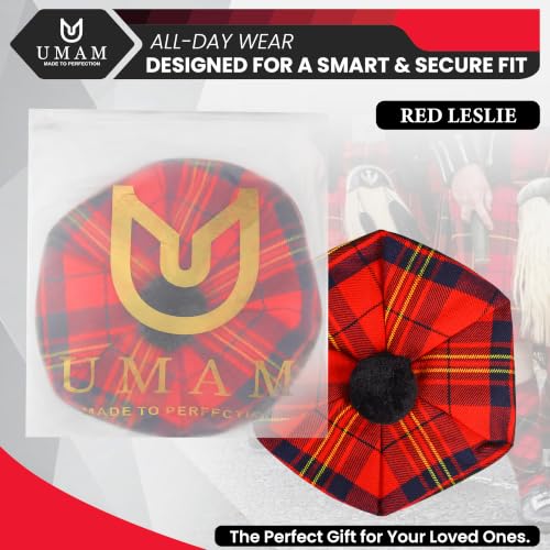 Image of Scottish Tam O' Shanter Hat Tartan Bonnet Pom Pom Wool Flat Cap One Size