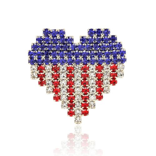 Image of Rhinestone Waving USA Flag Brooch Pin for Men Women Silver Tone Fashion Crystal 4th of July American Patriotic Medal Blue Red Enamel Brooches Dress Accessories Veterans Independence Memorial Day Jewelry