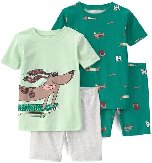 Carter's Baby Boy 4-Piece Cotton Outfit Set | Short Sleeve Graphic T-Shirts with Shorts | Soft Everyday Playwear
