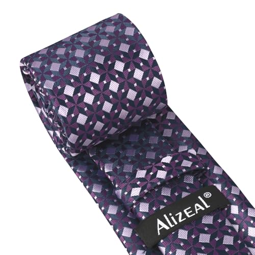 Image of Alizeal Mens Vintage Solid Plaid Tie with Pocket Square 3.15inches Necktie Set