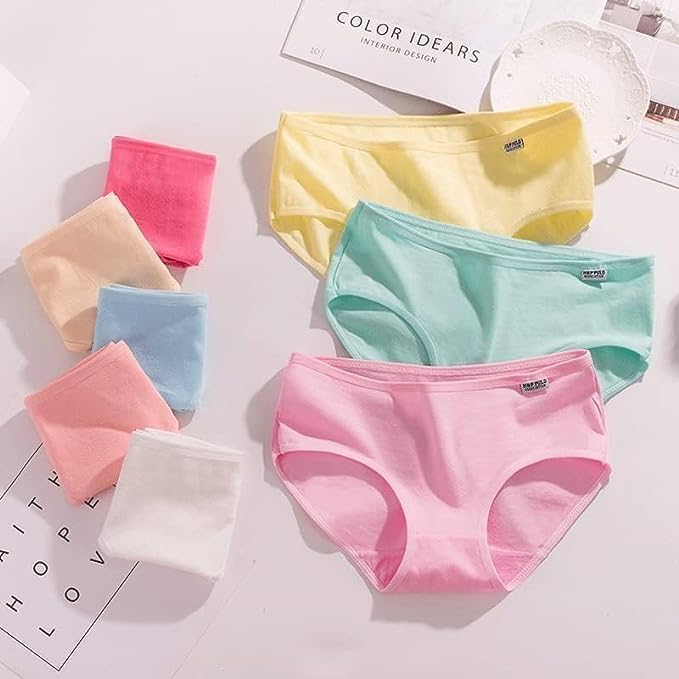 Image of LOURYN KOULYN Imported Women's Candy (Pop) Color Brief / 100% Super Soft Cotton Hipster Ladies Plain Bright Panty /Innerwear Inner Elastic Underwear Combo Pack (Colour May Very)