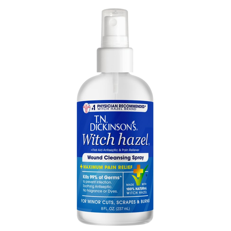 T.N. Dickinsons Witch Hazel Wound Cleansing Spray | Antiseptic First Aid Spray with Pain Relief for Cuts Scrapes Burns & Skin Irritations | Alcohol-Free | Fragrance-Free | 8 Fl Oz