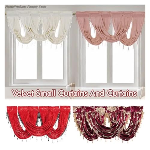 Cenefa para ventana elegante con borlas para transformar tu sala de estar y cocina 4