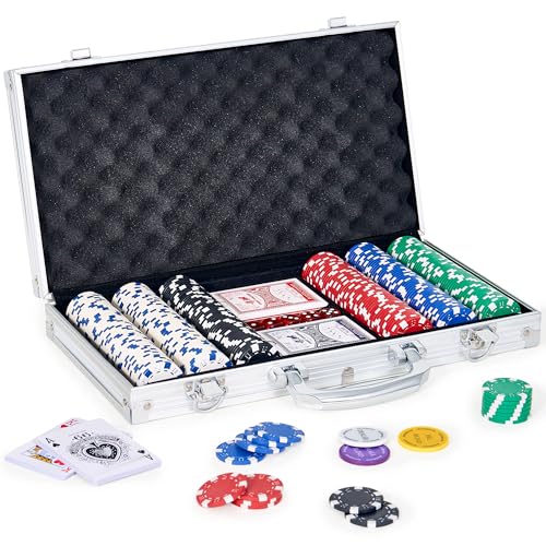 Poker Chips with Numbers 300 PCS Poker Chip Set with Aluminum Travel Case, 11.5g Poker Chips for Texas Holdem and Blackjack.