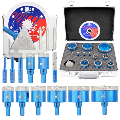 Diamond Tile Hole Saw Kit with Pilot Bit - (6-65mm) Dry Diamond Core Drill Bit Triangle Shank&amp;Tile Blade for Porcelain Tile Ceramic Stone Granite Marble