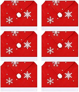 Christmas Chair Covers,6 Pieces Christmas Seat Covers Santa Hat Chair Back Covers Christmas Decor Dining Chair Slipcovers Xmas Chair Back Covers for Xmas Dinner Table Room Party Hotel Decoration