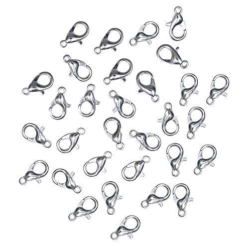 Kurtzy Cierre de Langosta (120 piezas) - Cierre de Mosquetón Plateado (10mm) y Ojal de Diámetro (3.5mm) - Cierres para Pulseras, Hacer Bisutería, llavero, Colgantes y Collares