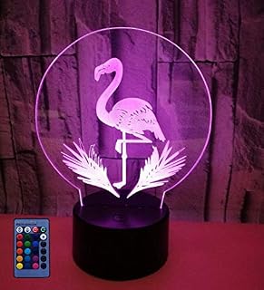 Creative 3D Flamingo Night Light USB Powered Remote Control Decor Table Desk Optical Illusion Lamps 7/16 Color Changing Lights LED Table Lamp Xmas Home Love Brithday Children Kids Decor Toy Gift